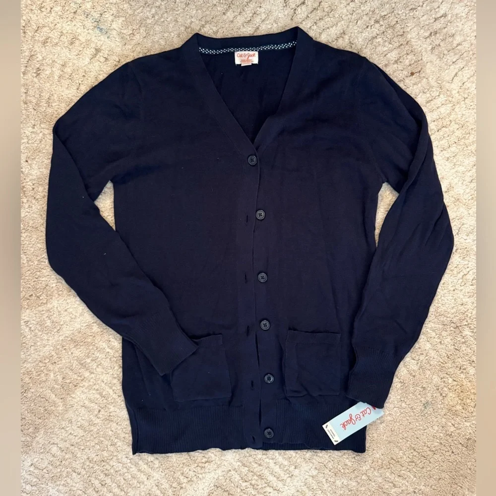Cat & Jack girls navy school uniform style Cardigan size XXL (16/18) NWT